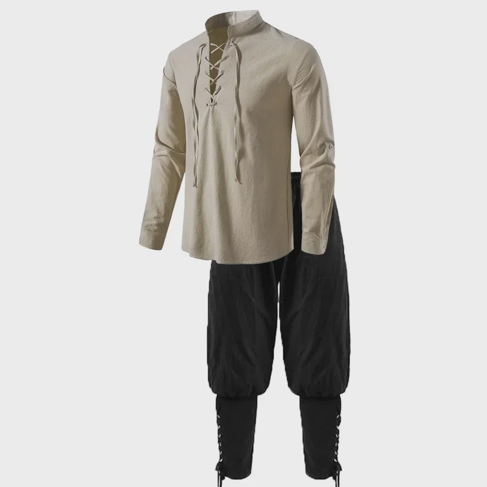 Middeleeuws Piraten Kostuum Set: Shirt met Vetersluiting en Broek