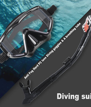 Complete Dry Snorkel Set voor Volwassenen: 3-Raams Anti-Condens Duikmasker met PC Lens en Snorkel