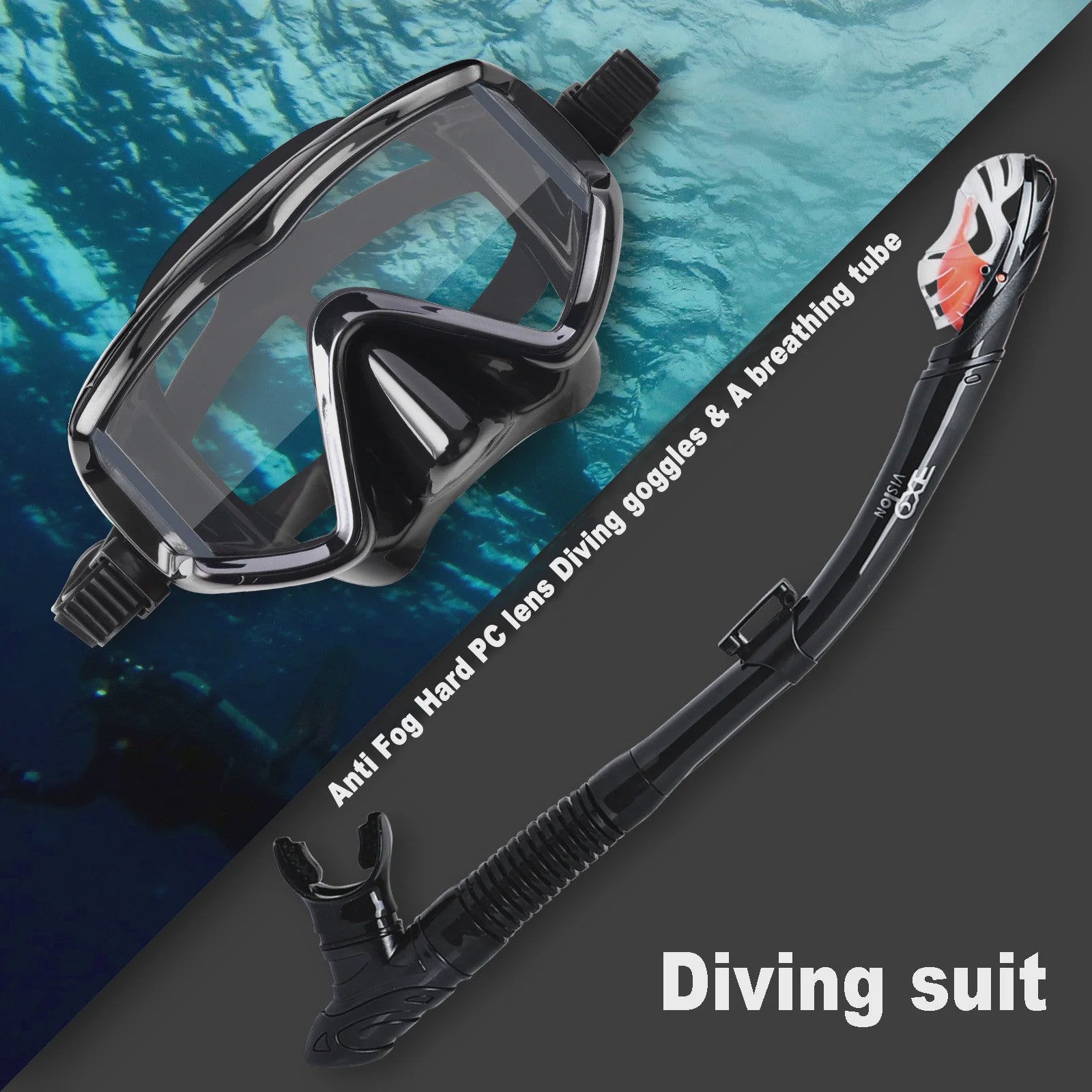 Complete Dry Snorkel Set voor Volwassenen: 3-Raams Anti-Condens Duikmasker met PC Lens en Snorkel