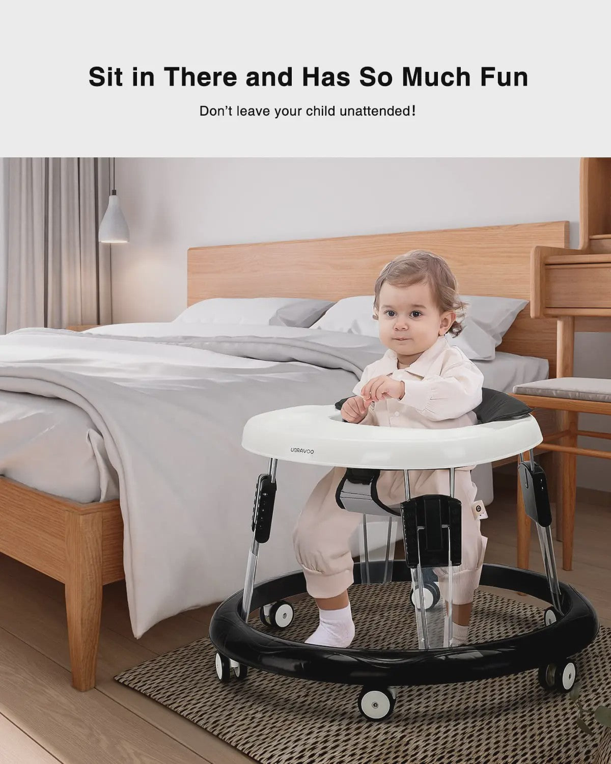 Verstelbare Baby Loopwagen met Afneembare Tray - Veilig en Opvouwbaar voor Kinderen 6-18 Maanden
