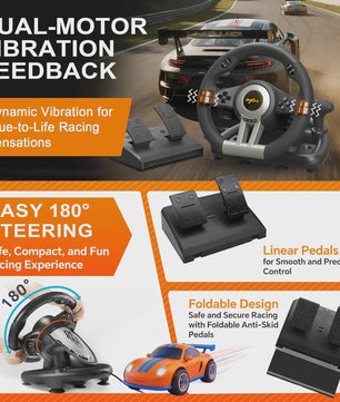 PXN V3 PRO Racing Wheel met Pedalen - 180° USB Stuurwiel voor PC, PlayStation, Xbox & Switch