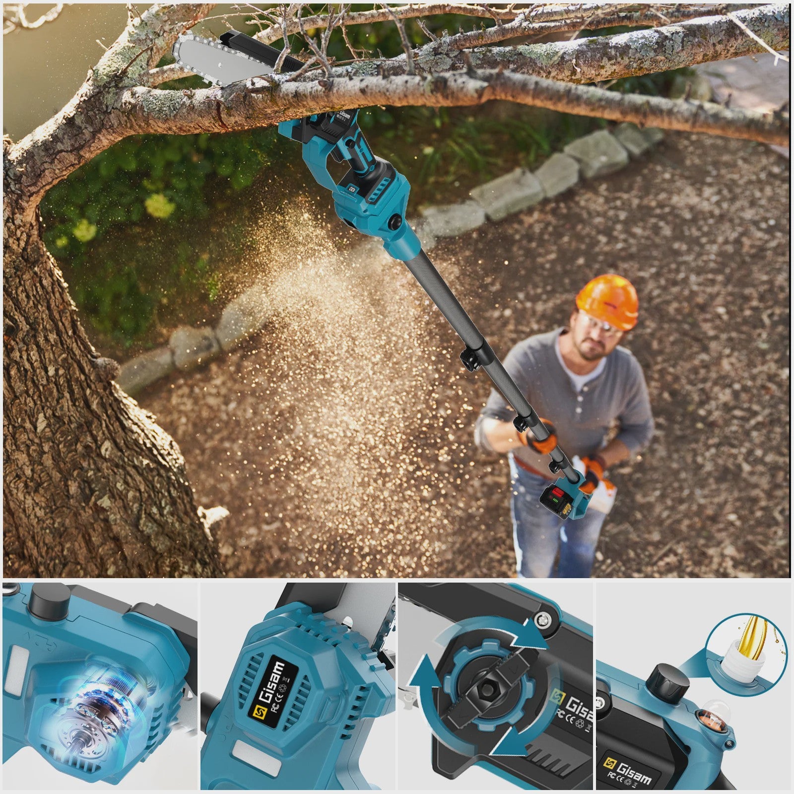 Gisam Telescopische Accu Kettingzaag 8-Inch - Snoeien op Afstand met Makita 18V Batterij