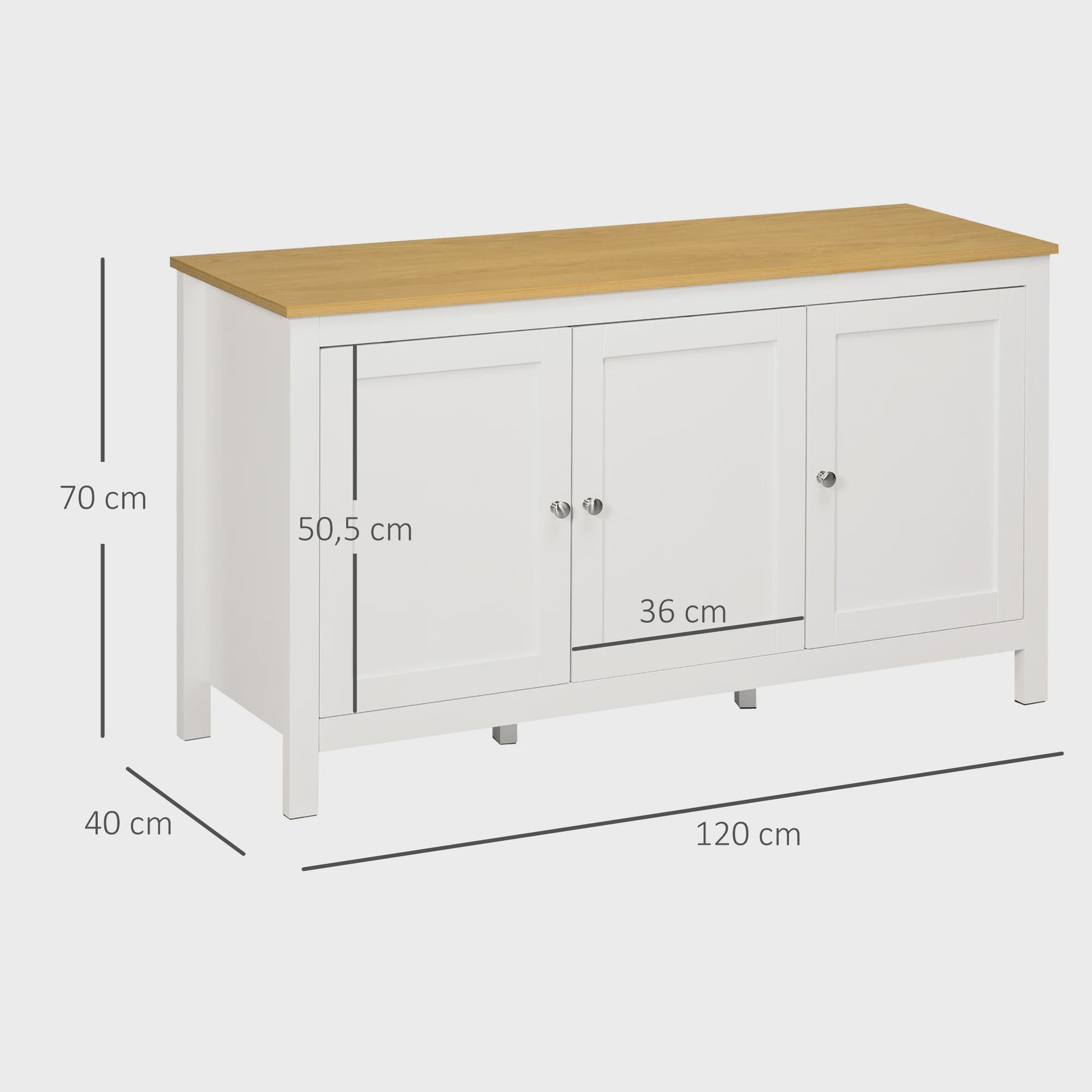 Moderne Keukenkast Sideboard met 3 Deuren - 120x40x70 cm Wit