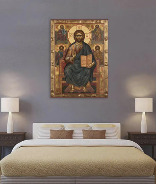 Byzantijnse Wanddecoratie: Jezus op de Troon van de Almachtige - Gouden Religieuze Kunst