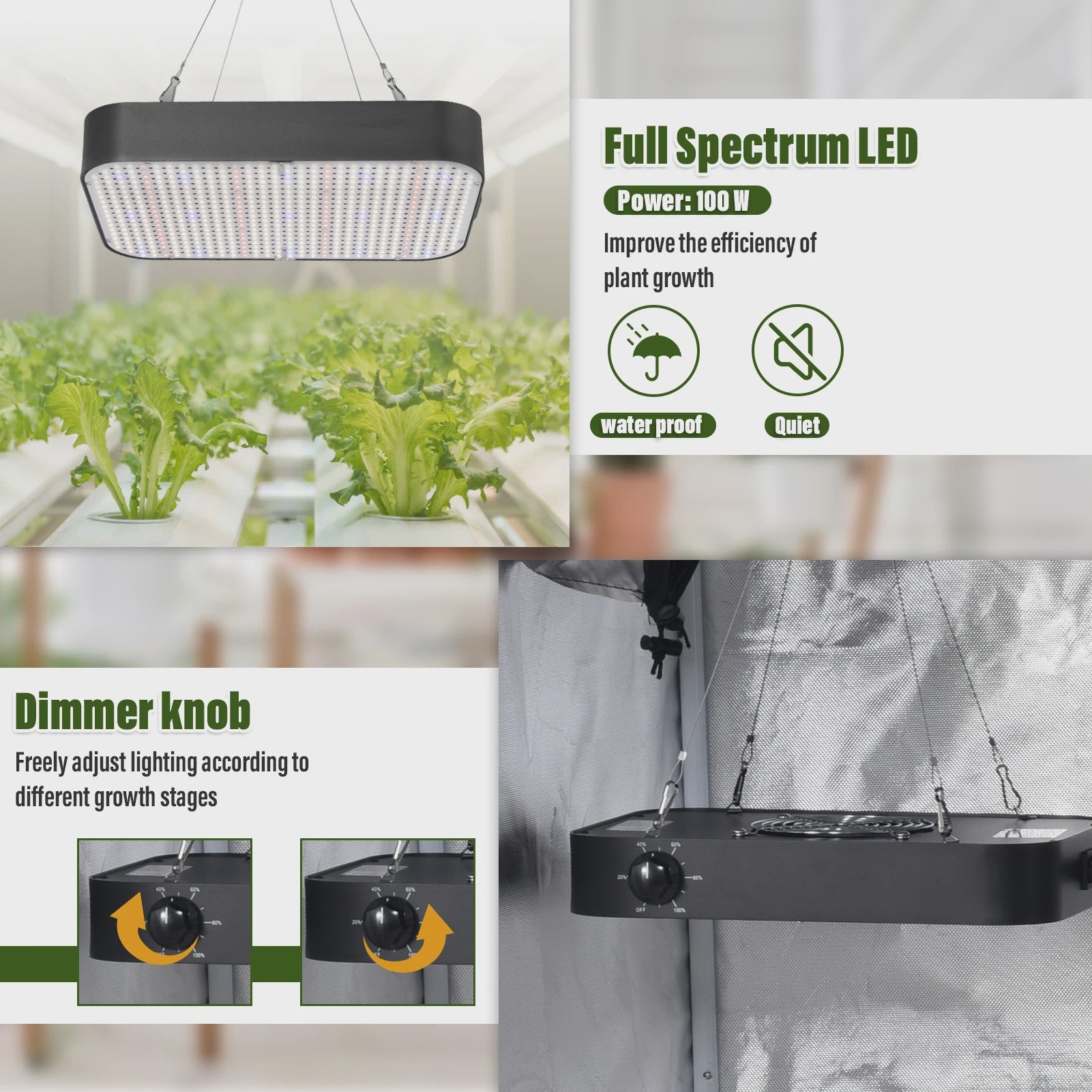 Complete Kweek Tentsysteem: Grow Tent met Ventilator, Koolstoffilter & Dimbare Full Spectrum LED Groeilamp