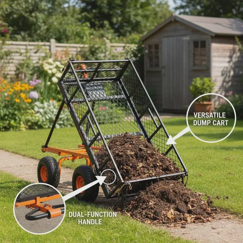 Metalen Kiepwagen Tuinwagen met 400 kg Laadvermogen en 25.4 cm Banden - Eenvoudig te Monteren