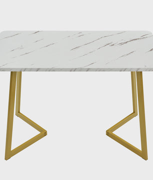 Eetkamertafel 117x68cm Rechthoekig met Goudkleurig Metalen Frame - Marmerlook