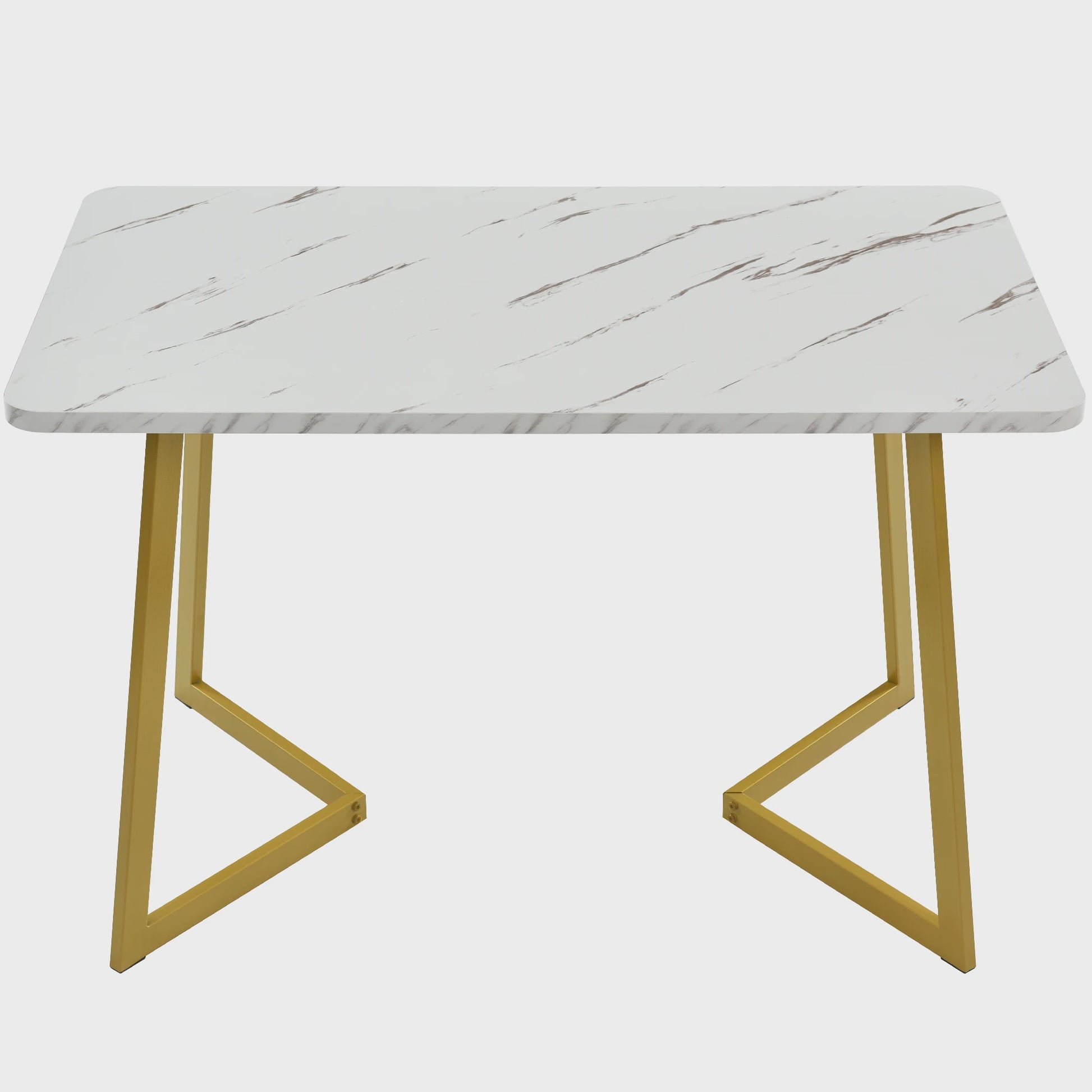 Eetkamertafel 117x68cm Rechthoekig met Goudkleurig Metalen Frame - Marmerlook