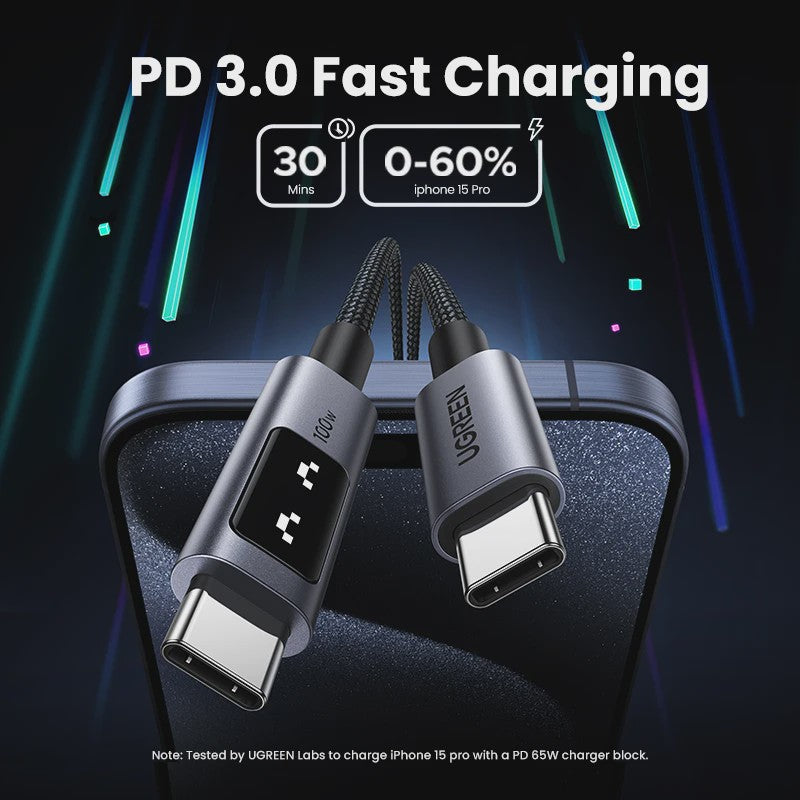 UGREEN UNO USB-C naar USB-C Kabel - 100W PD Snelladen & Data - 0.5-3M