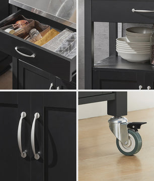 SoBuy Keukentrolley FKW22 - Houten Werkblad, Opbergruimte & Wielen