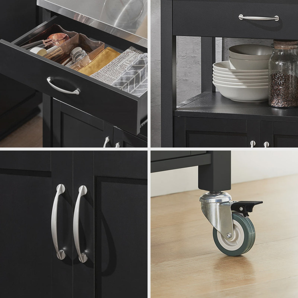 SoBuy Keukentrolley FKW22 - Houten Werkblad, Opbergruimte & Wielen