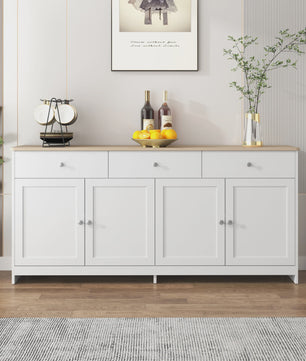 Moderne Witte Sideboardkast met 4 Deuren en 3 Lades - 160x37x75cm