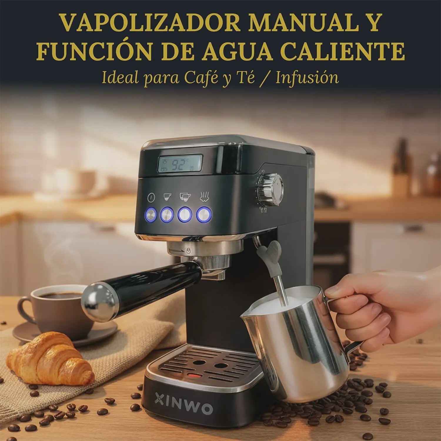 Volautomatische Espressomachine RVS - 1.2L, 20 Bar, Dubbele Portafilter
