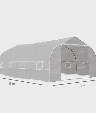 Outsunny Garden Tunnel Greenhouse 600X300X200 cm for Growing Vegetables with Roller Door with Zipper White Steel