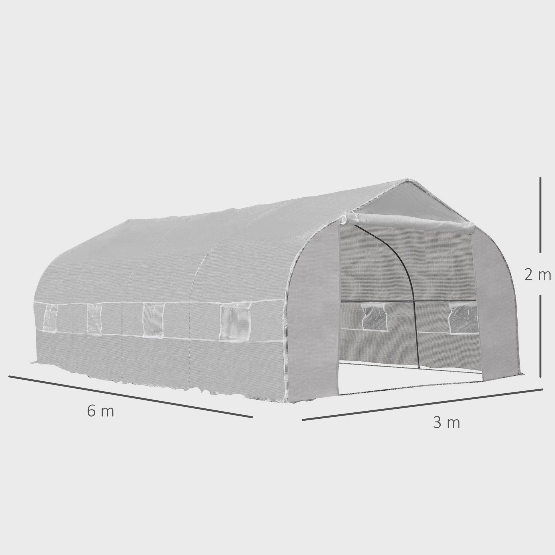 Outsunny Garden Tunnel Greenhouse 600X300X200 cm for Growing Vegetables with Roller Door with Zipper White Steel