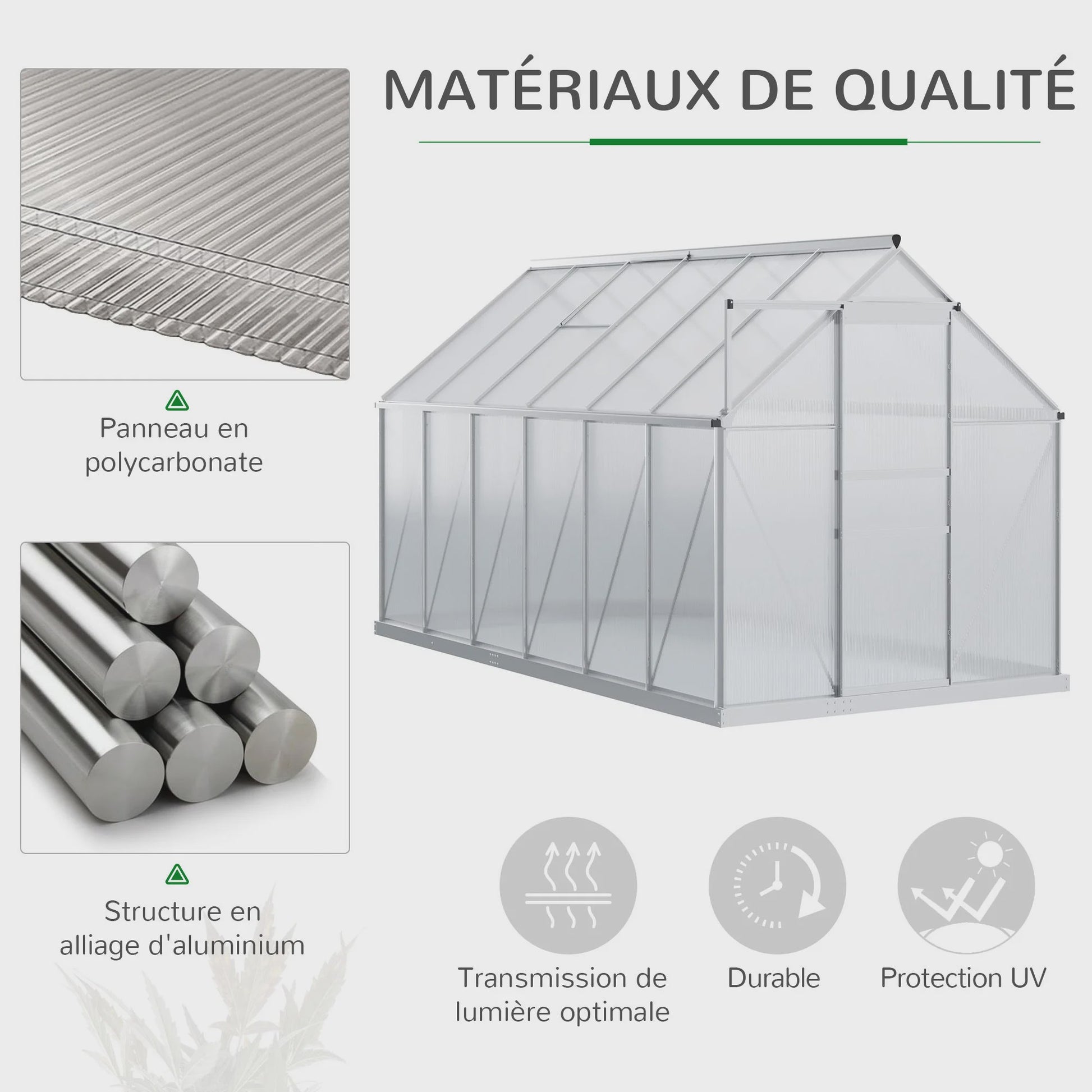 Outsunny Kassen 7,1 m² Aluminium Polycarbonaat met Fundering - Ruim en Duurzaam