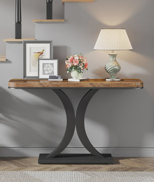Tribesigns Industriële Console Tafel - 100cm Smalle Entree Tafel met Geometrische Basis en Rustiek Hout Design