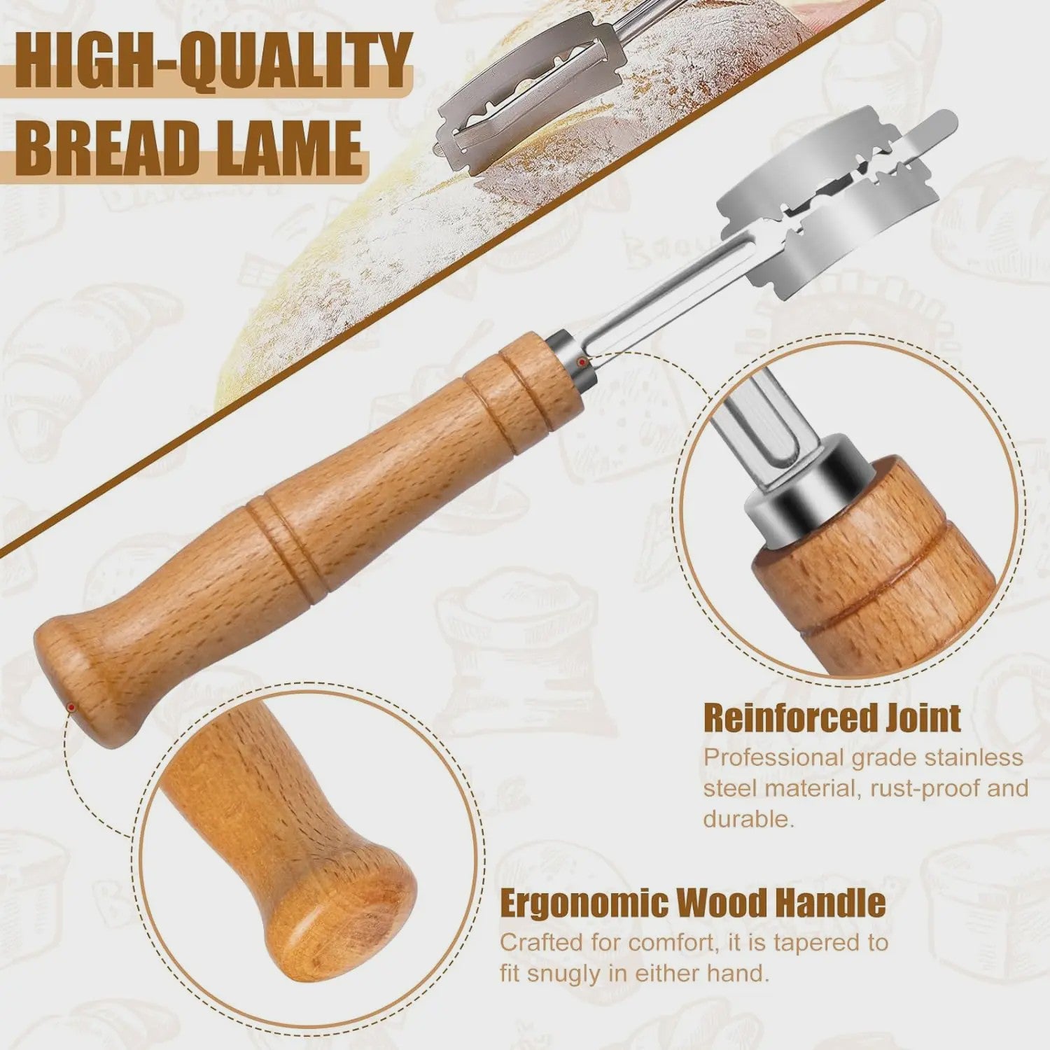Brood Bakset: Banneton Oval 25cm met Broodmes, Deegklopper & Scraper