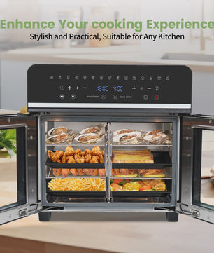 XXL Dubbele Heteluchtfriteuse Oven (23L, 2200W) met LED Touchscreen & 15 Programma's