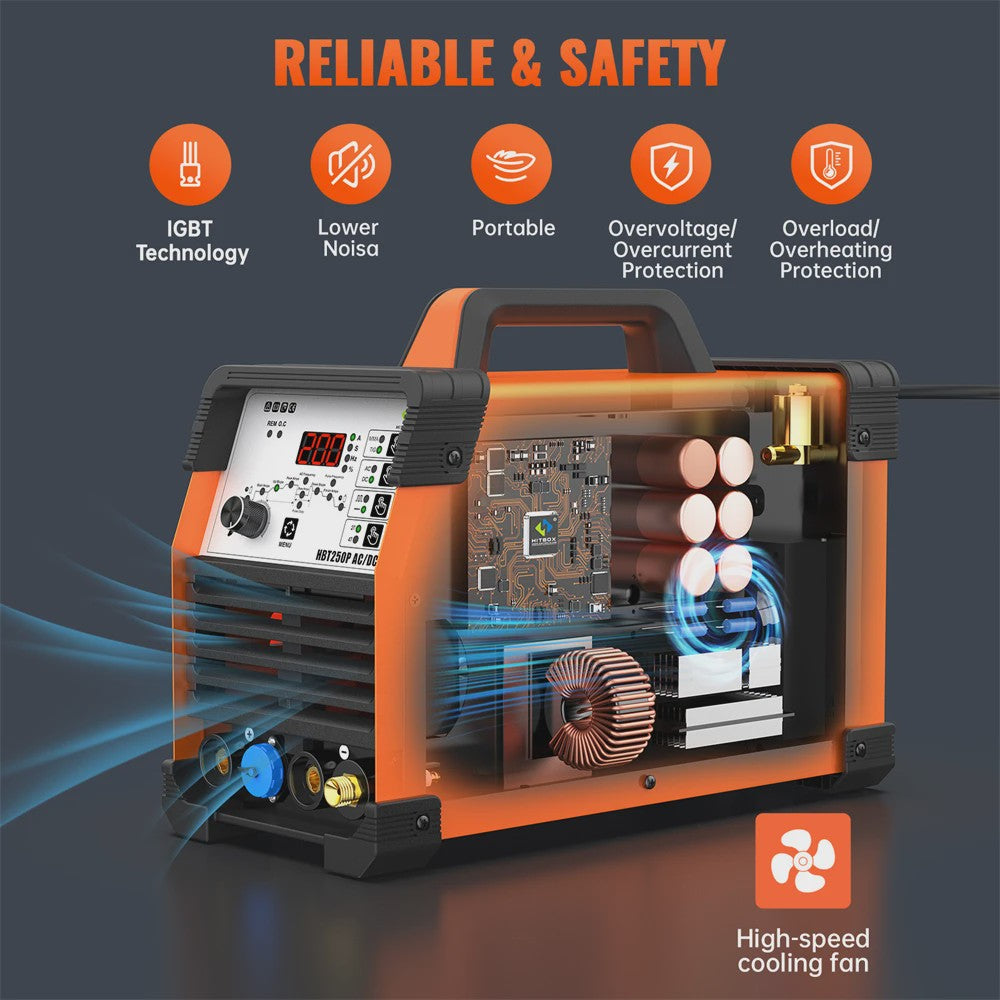 HITBOX HBT250P AC/DC 6-in-1 TIG Lasapparaat - 220V IGBT Inverter voor Aluminium, Staal & Meer