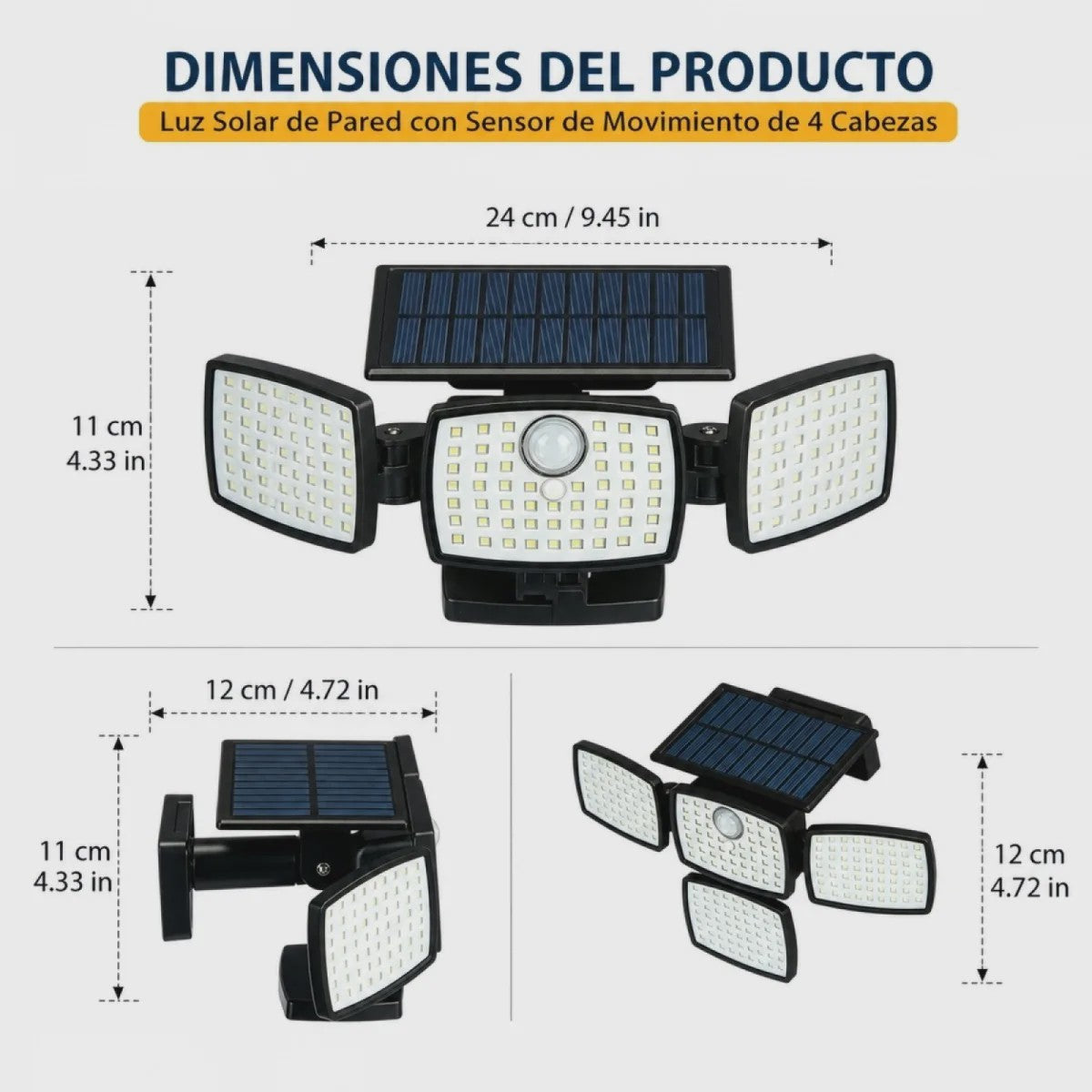 Solar LED Buitenlamp met Bewegingssensor - 4 Verstelbare Koppen, IP65 Waterdicht