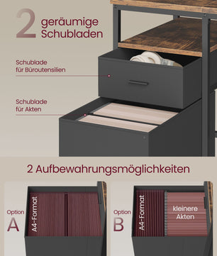 VASAGLE Bureau met 3 Planken en 2 Lades - 160x60x76 cm - Industrieel Design