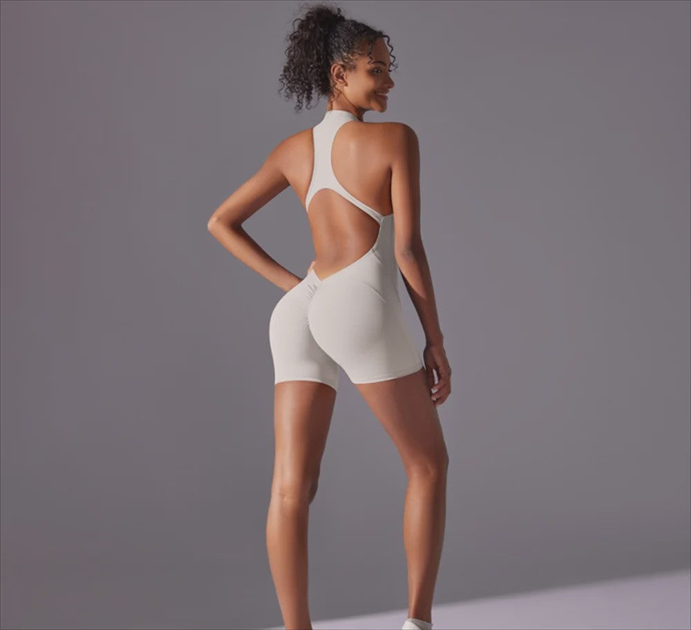 Strakke Sport Jumpsuit met Open Rug - Yoga, Fitness & Hardlopen