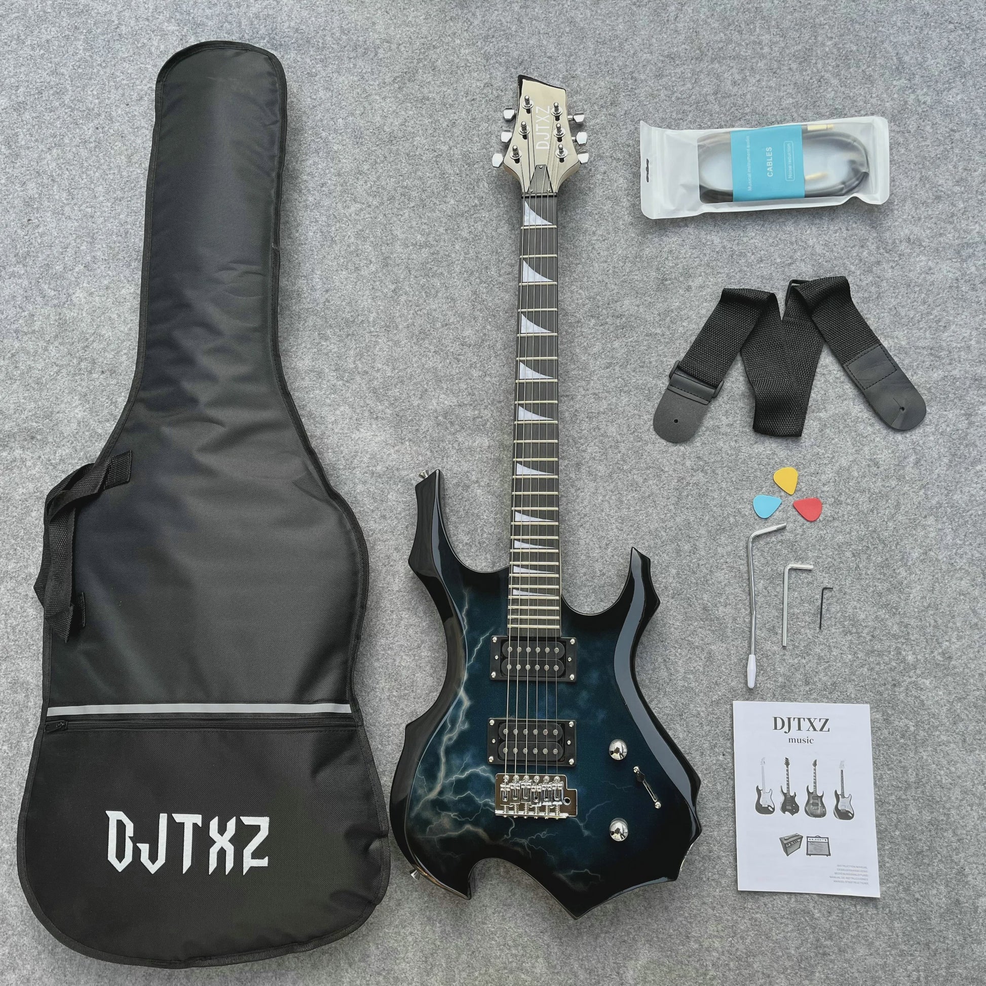 Elektrische Gitaar met Bliksemprint - Eye-Catcher voor Rockmuzikanten, Inclusief Pro Setup