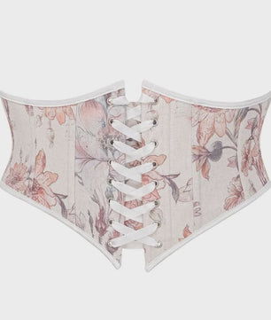 Bloemenprint Corset met Vetersluiting en Rits - Steampunk Gothic Stijl