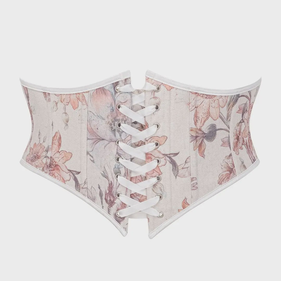 Bloemenprint Corset met Vetersluiting en Rits - Steampunk Gothic Stijl