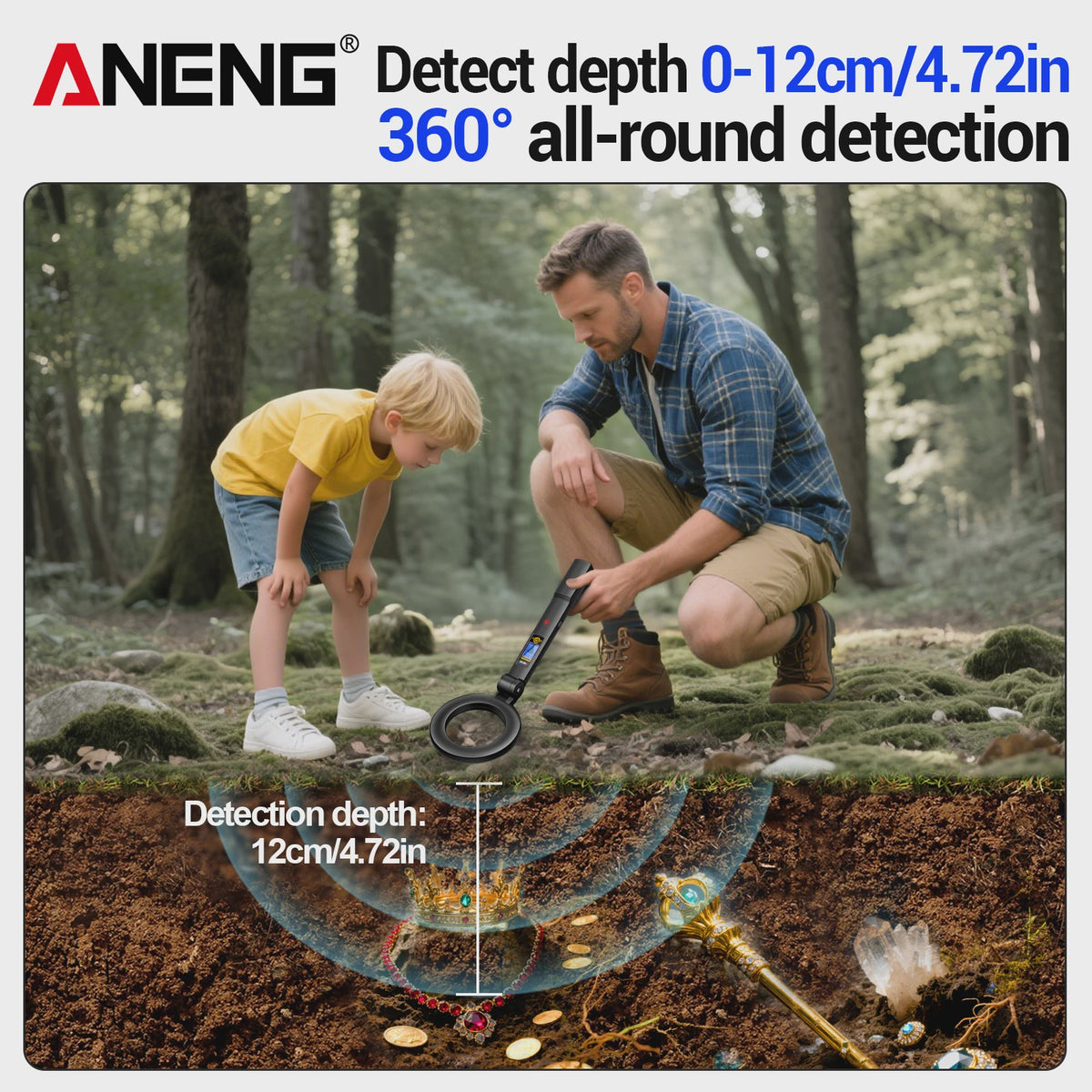 ANENG DM3005B Metaaldetector - Pro Schatzoeker met Pinpoint & Discriminatie