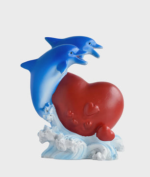 Dolfijn & Hart Decoratie Beeldje - Ocean Thema Resin Ornament voor Bureau en Woonkamer