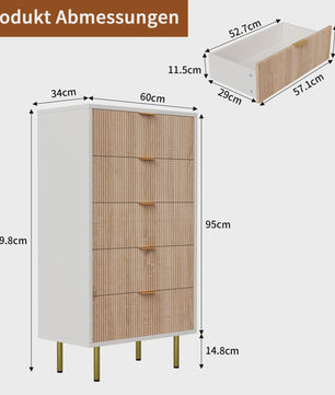 Superaly Ladekast 5 Lades - Natuurlijk Hout & Wit - Stijlvolle Opbergkast
