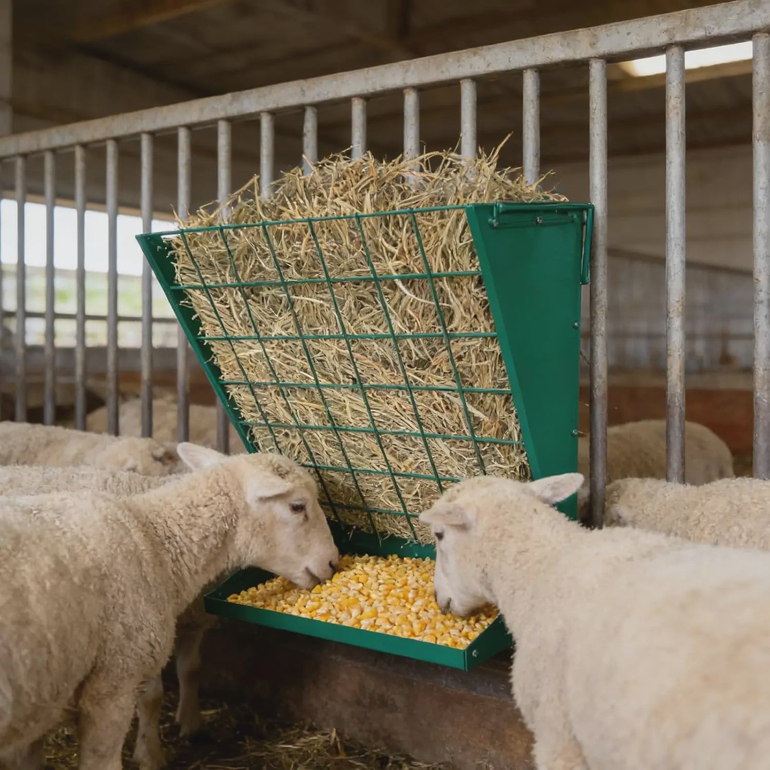 2-in-1 Wandmontage Voerbak Hooi & Graan | Verzinkt Staal | Paarden, Geiten, Schapen, Vee