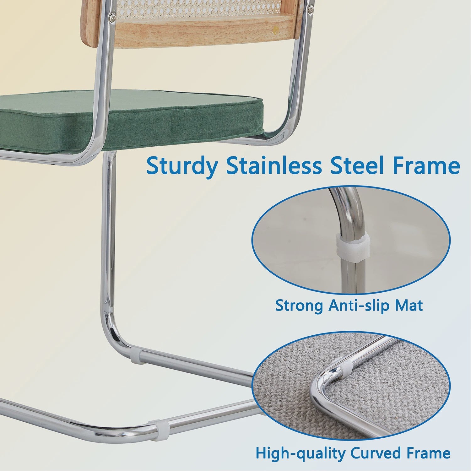 Set van 2/4 Retro Eetkamerstoelen met Rotan Rugleuning en Gestoffeerde Zitting