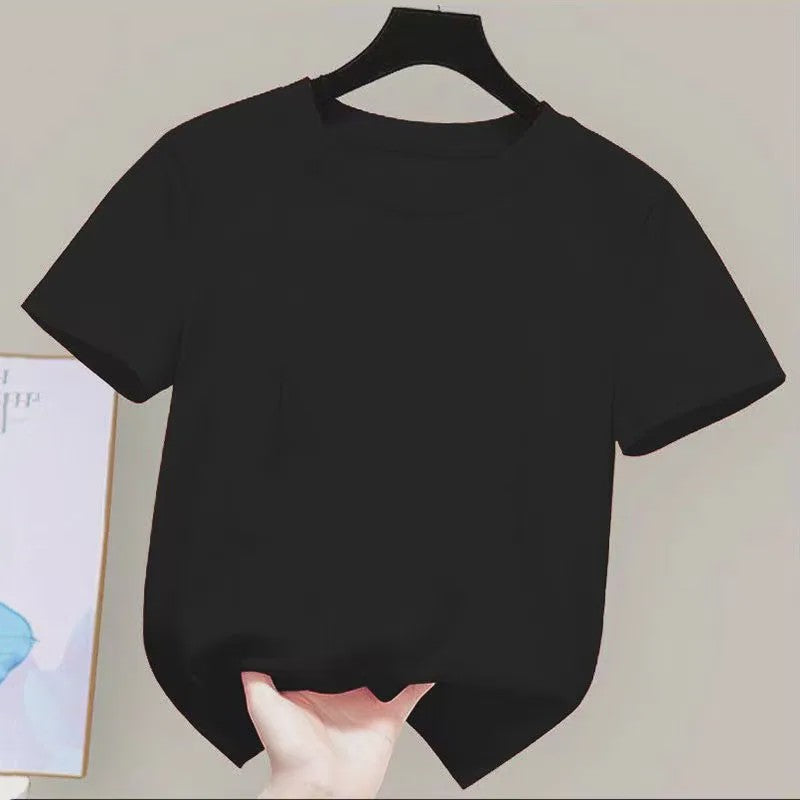 100% Katoenen T-shirt Dames & Kinderen - Zomer, Kortmouw, Wit Effen, Schattig Stijl