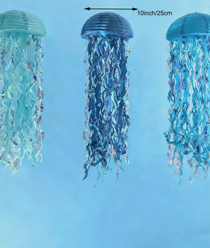 3x Blauwe Kwallen Lampionnen - Feestdecoratie Zee Thema Verjaardag & Babyshower