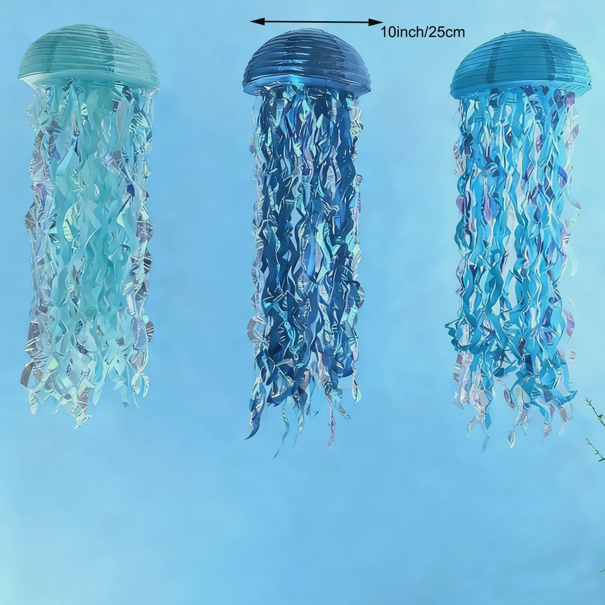 3x Blauwe Kwallen Lampionnen - Feestdecoratie Zee Thema Verjaardag & Babyshower