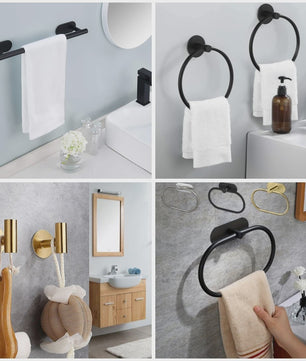 Set Badkamer Accessoires: Handdoekrek, Toiletrolhouder, Haak & Ring - Zwart