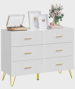 Witte Ladekast met 6 Lades - 100x75x40cm - Goudkleurige Poten - Sideboard voor Woonkamer & Slaapkamer