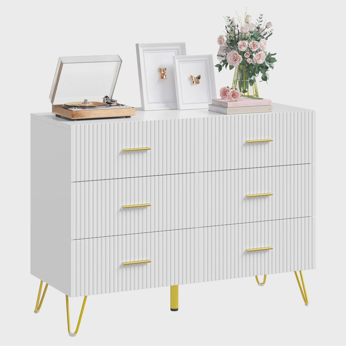 Witte Ladekast met 6 Lades - 100x75x40cm - Goudkleurige Poten - Sideboard voor Woonkamer & Slaapkamer