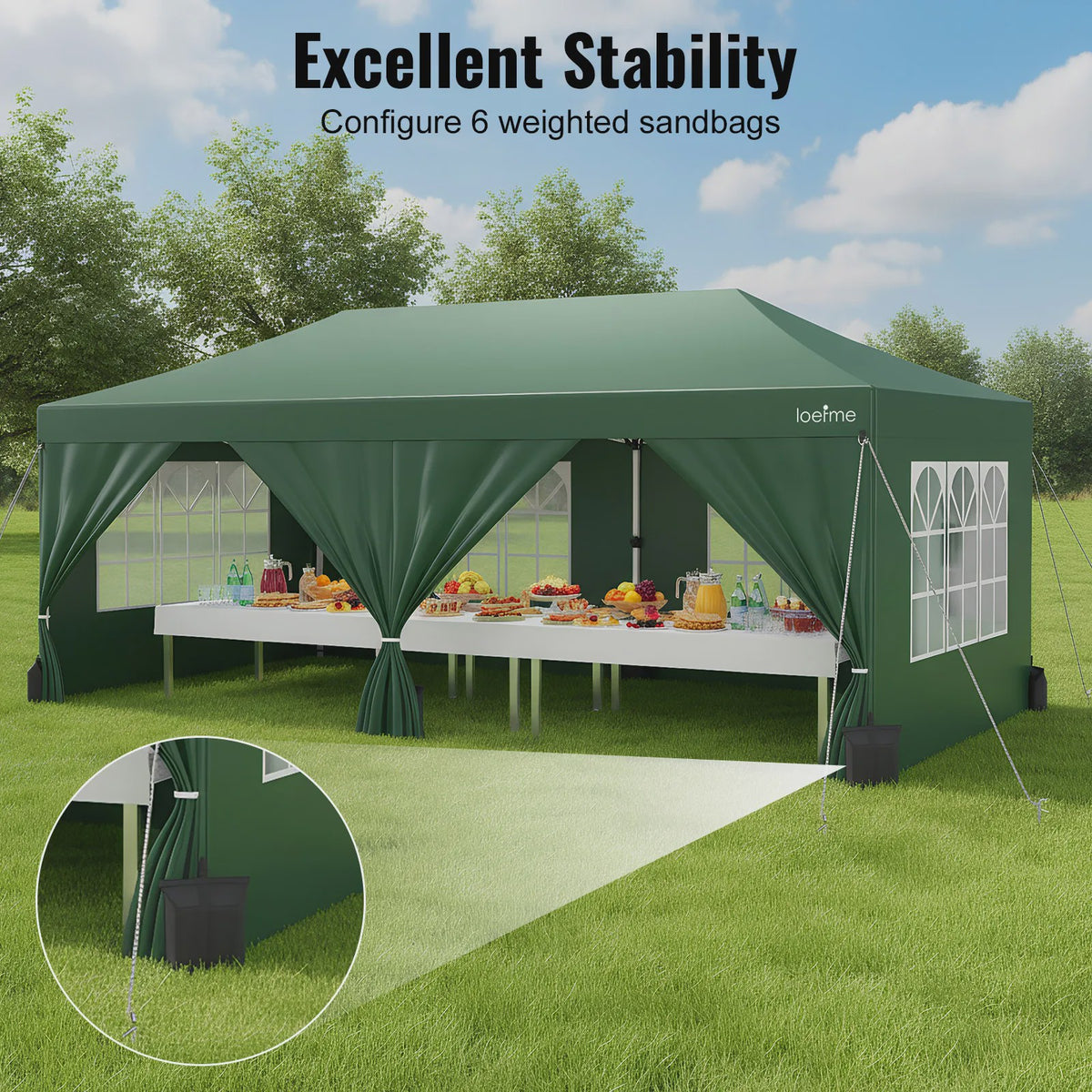 LOEFME 3x6m Pop-Up Partytent Gazebo - Waterdicht, Winddicht met 6 Zijwanden & UV Bescherming