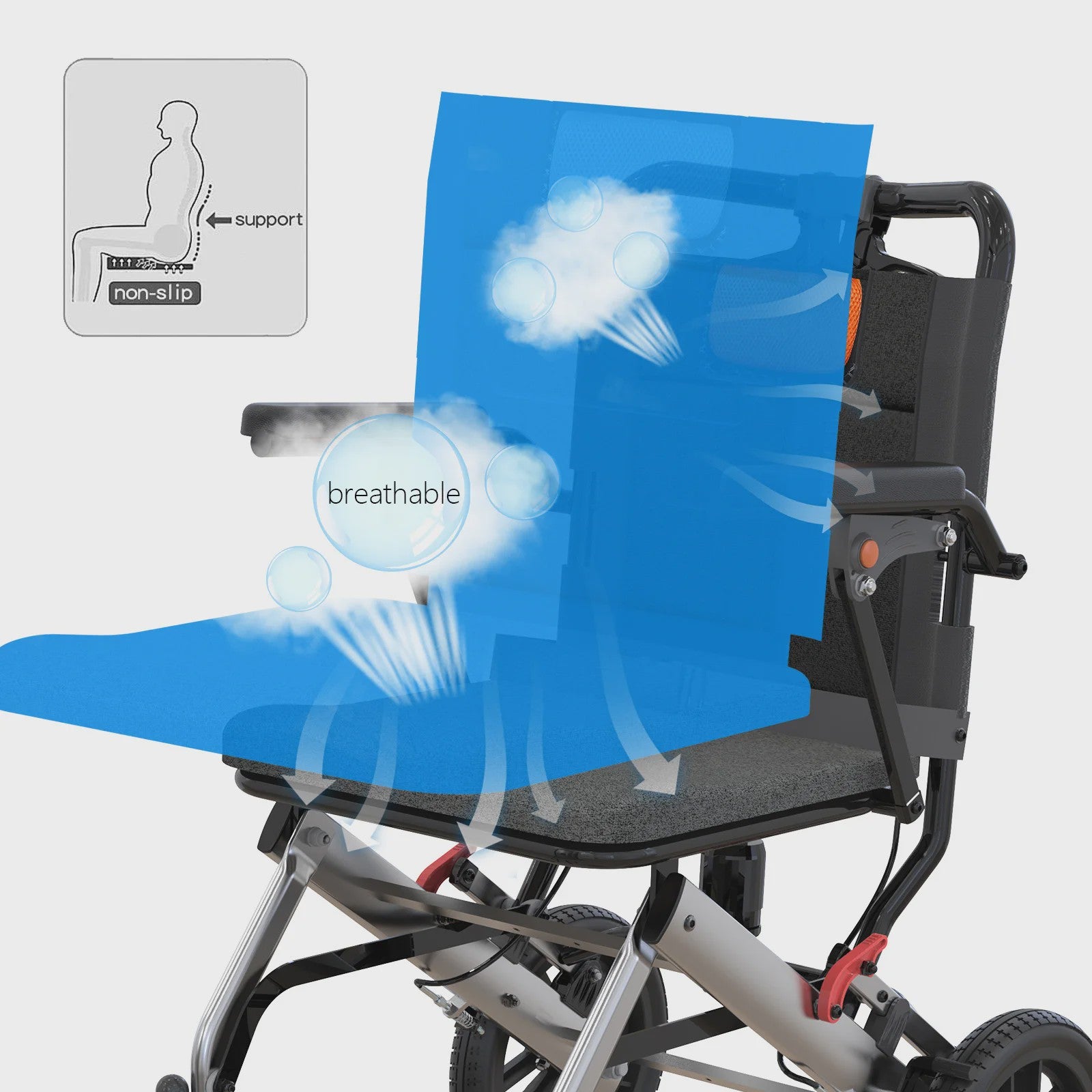 Lichtgewicht Opvouwbare Rolstoel voor Volwassenen - Aluminium Frame, 16" Zitting