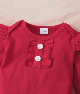 Schattige Baby Meisjes Outfit 3-Delig: Rood Ruffle Romper, Broekje & Haarband met Konijntjes