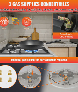 4-pits Gas Kookplaat 25300 BTU Inbouw/Tafelmodel LPG/Aardgas Om te Bouwen met Vlambeveiliging