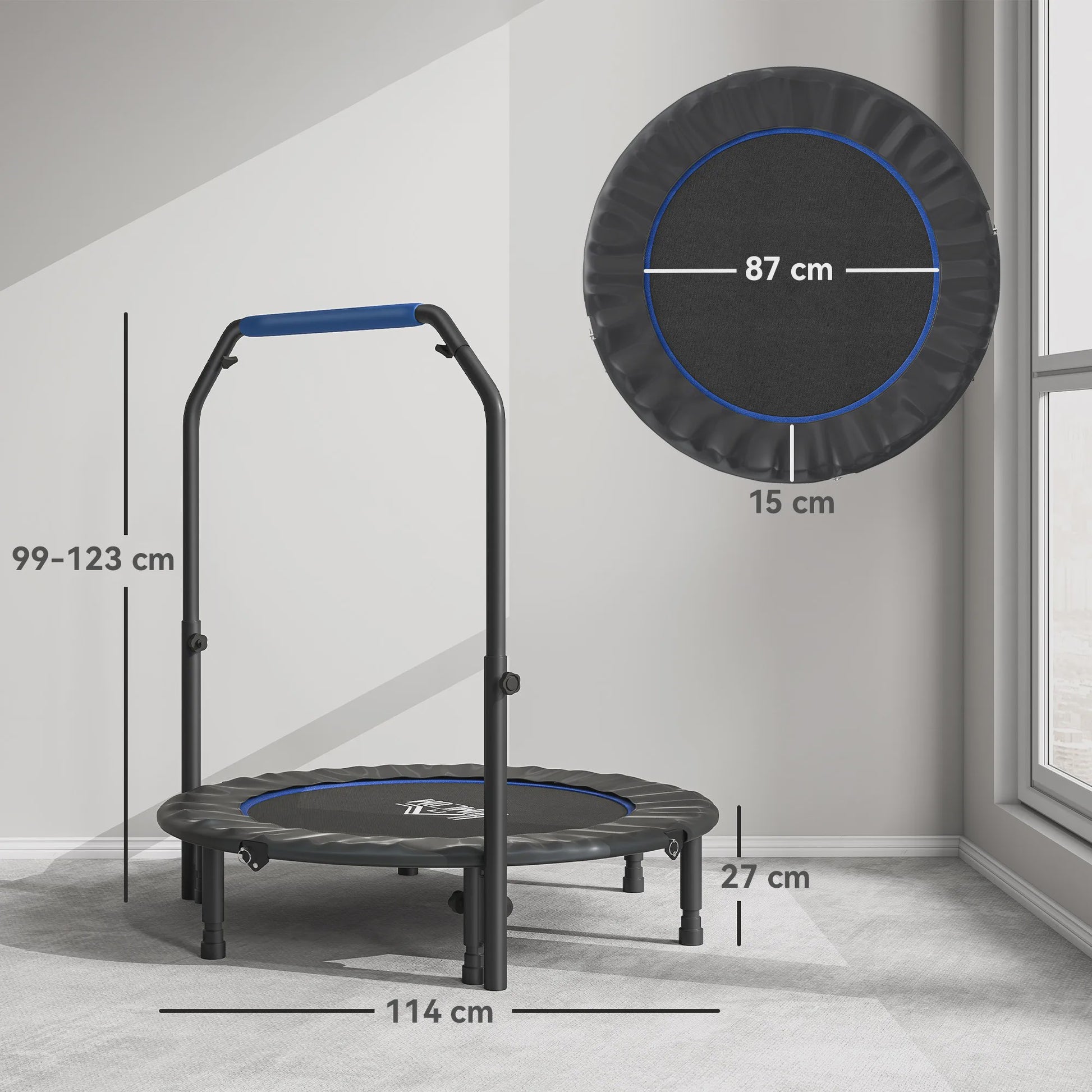 Fitness Trampoline voor Volwassenen - Ø114cm, Inklapbaar, Verstelbare Handgreep