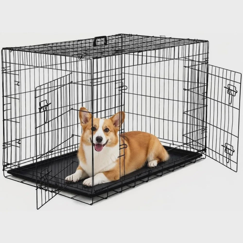 36 Inch Metalen Hondenkennel - Inklapbaar, Dubbele Deuren & Uitschuifbare Lade