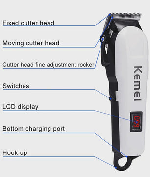 Kemei KM-809A Professionele Draadloze Baardtrimmer & Haarknipper voor Heren