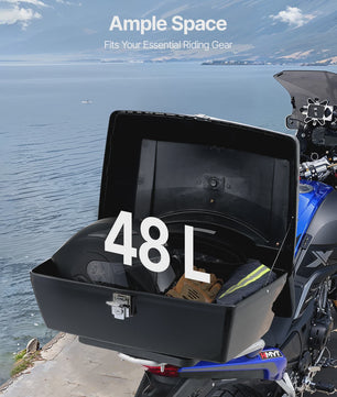 Motor Top Case Zwart 48L - Waterdicht PP Materiaal met Reflectiepaneel
