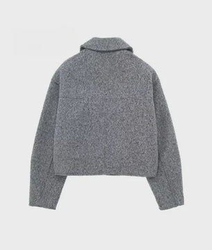 Chique Grijze Dames Jas met Rits en Zakken - Vintage Stijl